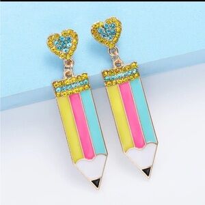 STUNNING Colorful Heart Pencil Teacher Student Earrings
